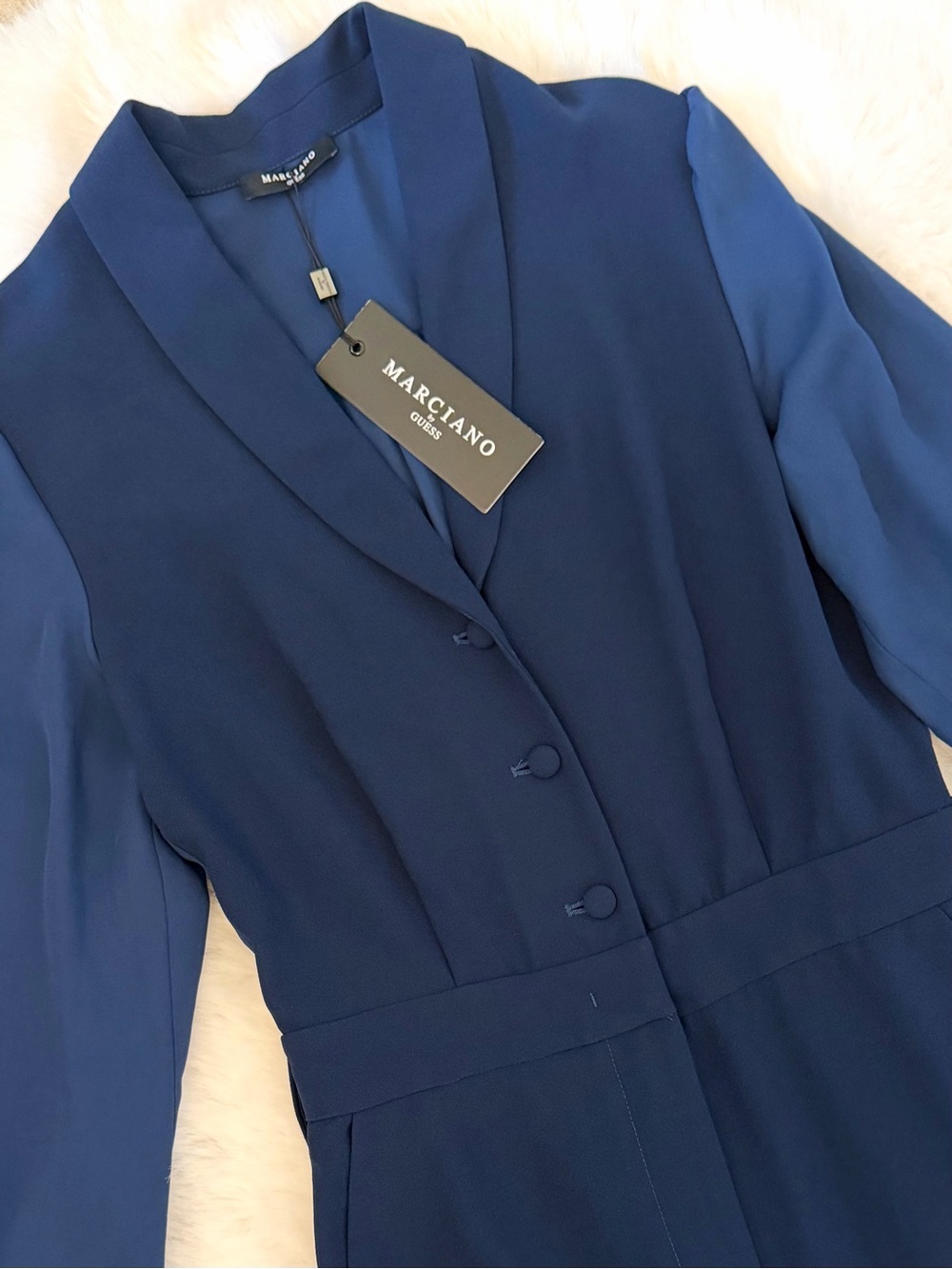 NWT Marciano By Guess Moira Navy Blue Long Sleeve Wide Leg Jumpsuit - Picture 5 of 10